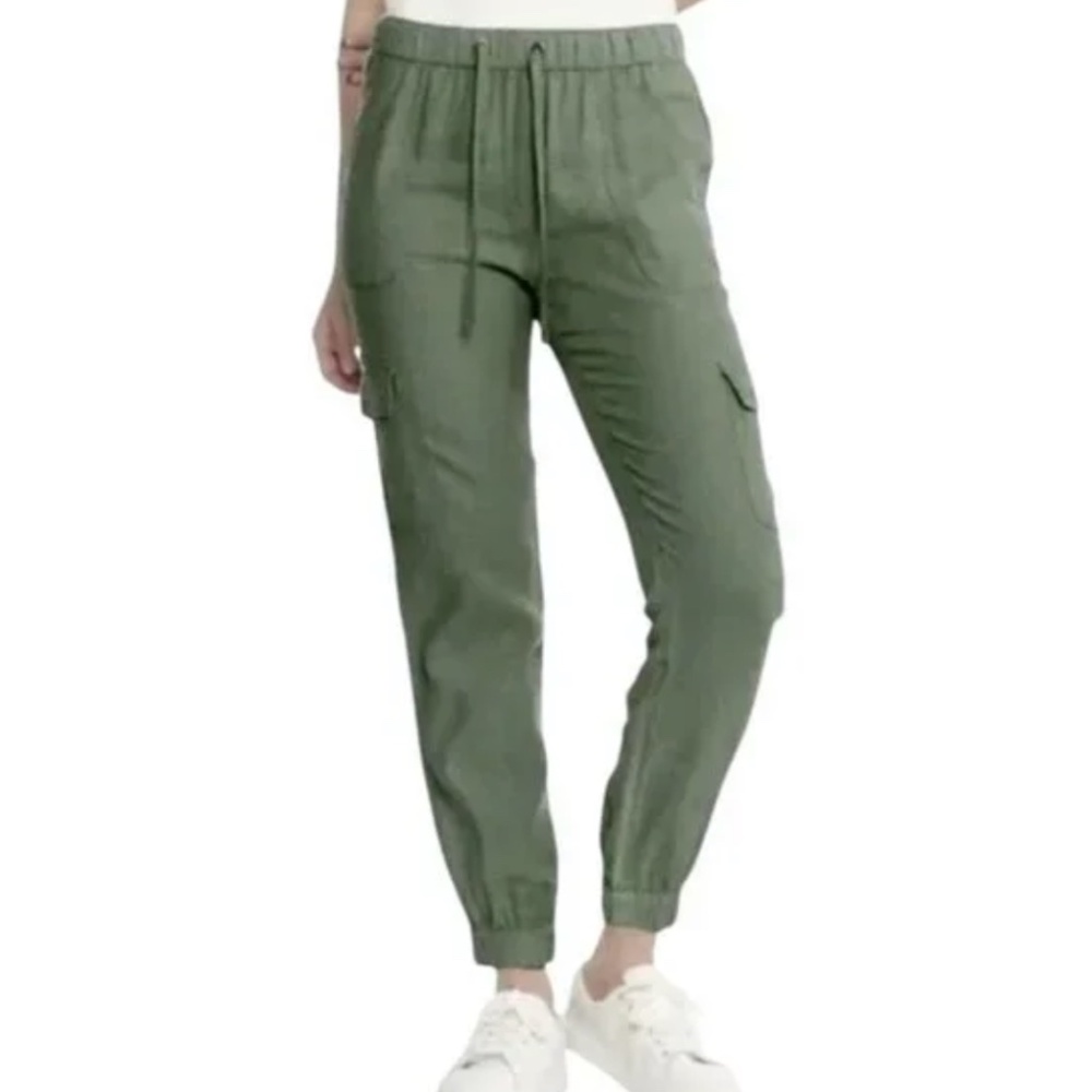 Nicole Miller NY 100% Linen Cargo Jogger Pants Green
